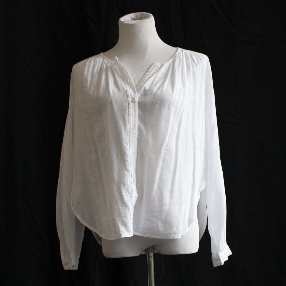 White 3/4 Button Down Collarless Blouse - image 1